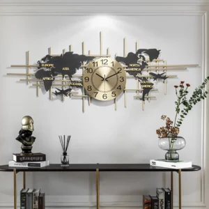 38" Modern Metal Large Map Wall Clock Decor Creative Silent Clocks Art For Living Room